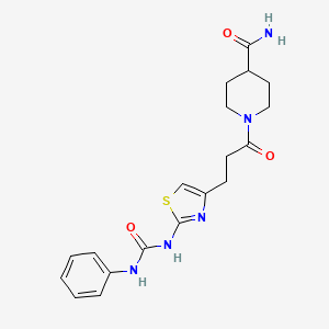 molecular formula C19H23N5O3S B6556800 1-(3-{2-[(phenylcarbamoyl)amino]-1,3-thiazol-4-yl}propanoyl)piperidine-4-carboxamide CAS No. 1040647-69-5