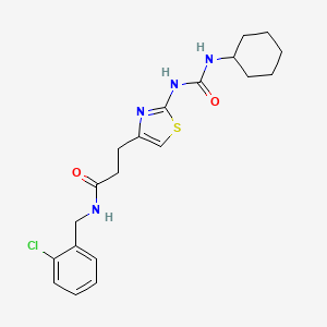 molecular formula C20H25ClN4O2S B6557186 N-[(2-chlorophenyl)methyl]-3-{2-[(cyclohexylcarbamoyl)amino]-1,3-thiazol-4-yl}propanamide CAS No. 1040669-80-4