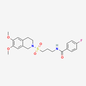 molecular formula C21H25FN2O5S B6557289 N-{3-[(6,7-dimethoxy-1,2,3,4-tetrahydroisoquinolin-2-yl)sulfonyl]propyl}-4-fluorobenzamide CAS No. 1040642-53-2