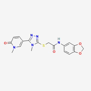 molecular formula C18H17N5O4S B6557334 N-(2H-1,3-benzodioxol-5-yl)-2-{[4-methyl-5-(1-methyl-6-oxo-1,6-dihydropyridin-3-yl)-4H-1,2,4-triazol-3-yl]sulfanyl}acetamide CAS No. 1040643-73-9
