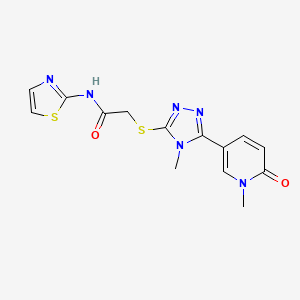 molecular formula C14H14N6O2S2 B6557374 2-{[4-methyl-5-(1-methyl-6-oxo-1,6-dihydropyridin-3-yl)-4H-1,2,4-triazol-3-yl]sulfanyl}-N-(1,3-thiazol-2-yl)acetamide CAS No. 1040644-53-8