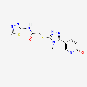 molecular formula C14H15N7O2S2 B6557379 N-(5-methyl-1,3,4-thiadiazol-2-yl)-2-{[4-methyl-5-(1-methyl-6-oxo-1,6-dihydropyridin-3-yl)-4H-1,2,4-triazol-3-yl]sulfanyl}acetamide CAS No. 1040644-69-6