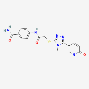 molecular formula C18H18N6O3S B6557401 4-(2-{[4-methyl-5-(1-methyl-6-oxo-1,6-dihydropyridin-3-yl)-4H-1,2,4-triazol-3-yl]sulfanyl}acetamido)benzamide CAS No. 1040645-17-7