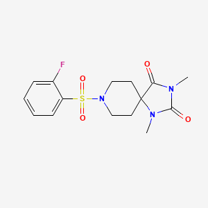 molecular formula C15H18FN3O4S B6557482 8-(2-fluorobenzenesulfonyl)-1,3-dimethyl-1,3,8-triazaspiro[4.5]decane-2,4-dione CAS No. 1040672-89-6