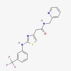 molecular formula C18H15F3N4OS B6557830 N-[(pyridin-2-yl)methyl]-2-(2-{[3-(trifluoromethyl)phenyl]amino}-1,3-thiazol-4-yl)acetamide CAS No. 1040649-74-8