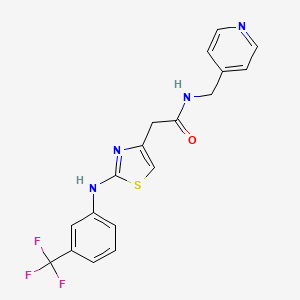 molecular formula C18H15F3N4OS B6557852 N-[(pyridin-4-yl)methyl]-2-(2-{[3-(trifluoromethyl)phenyl]amino}-1,3-thiazol-4-yl)acetamide CAS No. 1040649-88-4