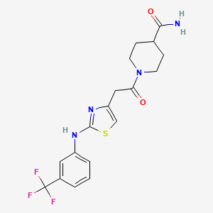 molecular formula C18H19F3N4O2S B6557865 1-[2-(2-{[3-(trifluoromethyl)phenyl]amino}-1,3-thiazol-4-yl)acetyl]piperidine-4-carboxamide CAS No. 1040650-13-2