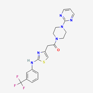 molecular formula C20H19F3N6OS B6557877 1-[4-(pyrimidin-2-yl)piperazin-1-yl]-2-(2-{[3-(trifluoromethyl)phenyl]amino}-1,3-thiazol-4-yl)ethan-1-one CAS No. 1040650-03-0