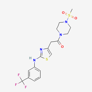 molecular formula C17H19F3N4O3S2 B6557881 1-(4-methanesulfonylpiperazin-1-yl)-2-(2-{[3-(trifluoromethyl)phenyl]amino}-1,3-thiazol-4-yl)ethan-1-one CAS No. 1040650-08-5