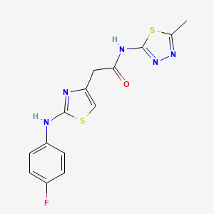 molecular formula C14H12FN5OS2 B6558013 2-{2-[(4-fluorophenyl)amino]-1,3-thiazol-4-yl}-N-(5-methyl-1,3,4-thiadiazol-2-yl)acetamide CAS No. 1040652-48-9