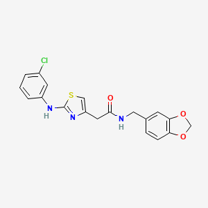 molecular formula C19H16ClN3O3S B6558222 N-[(2H-1,3-benzodioxol-5-yl)methyl]-2-{2-[(3-chlorophenyl)amino]-1,3-thiazol-4-yl}acetamide CAS No. 1040656-30-1
