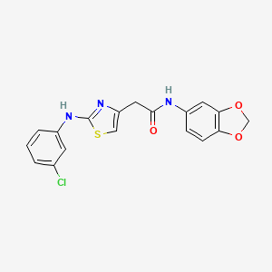 molecular formula C18H14ClN3O3S B6558248 N-(2H-1,3-benzodioxol-5-yl)-2-{2-[(3-chlorophenyl)amino]-1,3-thiazol-4-yl}acetamide CAS No. 1040655-77-3