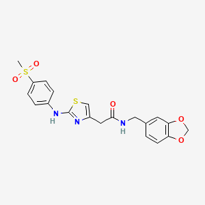 molecular formula C20H19N3O5S2 B6558357 N-[(2H-1,3-benzodioxol-5-yl)methyl]-2-{2-[(4-methanesulfonylphenyl)amino]-1,3-thiazol-4-yl}acetamide CAS No. 1040657-90-6