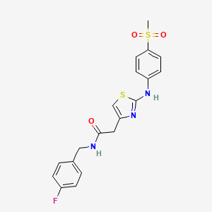 molecular formula C19H18FN3O3S2 B6558361 N-[(4-fluorophenyl)methyl]-2-{2-[(4-methanesulfonylphenyl)amino]-1,3-thiazol-4-yl}acetamide CAS No. 1040657-84-8