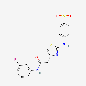 molecular formula C18H16FN3O3S2 B6558404 N-(3-fluorophenyl)-2-{2-[(4-methanesulfonylphenyl)amino]-1,3-thiazol-4-yl}acetamide CAS No. 1040658-25-0