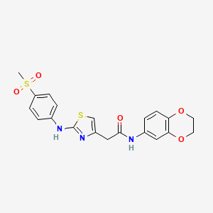 molecular formula C20H19N3O5S2 B6558410 N-(2,3-dihydro-1,4-benzodioxin-6-yl)-2-{2-[(4-methanesulfonylphenyl)amino]-1,3-thiazol-4-yl}acetamide CAS No. 1040658-40-9