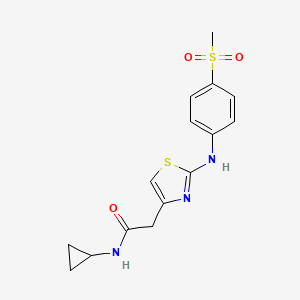 molecular formula C15H17N3O3S2 B6558424 N-cyclopropyl-2-{2-[(4-methanesulfonylphenyl)amino]-1,3-thiazol-4-yl}acetamide CAS No. 1040658-56-7