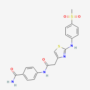 molecular formula C19H18N4O4S2 B6558517 4-(2-{2-[(4-methanesulfonylphenyl)amino]-1,3-thiazol-4-yl}acetamido)benzamide CAS No. 1040659-46-8