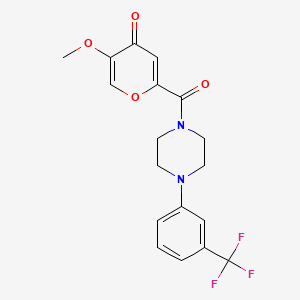 molecular formula C18H17F3N2O4 B6558712 5-methoxy-2-{4-[3-(trifluoromethyl)phenyl]piperazine-1-carbonyl}-4H-pyran-4-one CAS No. 1040661-76-4