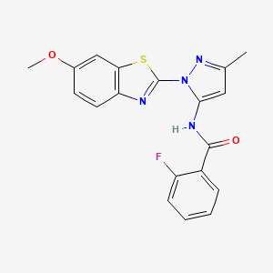 2-fluoro-N-[1-(6-methoxy-1,3-benzothiazol-2-yl)-3-methyl-1H-pyrazol-5-yl]benzamide