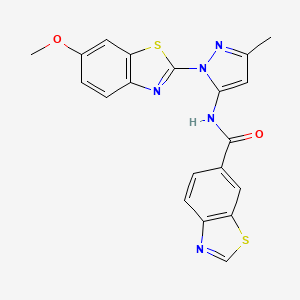 molecular formula C20H15N5O2S2 B6558910 N-[1-(6-methoxy-1,3-benzothiazol-2-yl)-3-methyl-1H-pyrazol-5-yl]-1,3-benzothiazole-6-carboxamide CAS No. 1172781-46-2