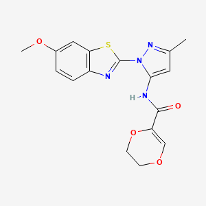 molecular formula C17H16N4O4S B6558917 N-[1-(6-methoxy-1,3-benzothiazol-2-yl)-3-methyl-1H-pyrazol-5-yl]-5,6-dihydro-1,4-dioxine-2-carboxamide CAS No. 1170860-57-7