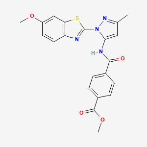 molecular formula C21H18N4O4S B6558948 methyl 4-{[1-(6-methoxy-1,3-benzothiazol-2-yl)-3-methyl-1H-pyrazol-5-yl]carbamoyl}benzoate CAS No. 1169974-64-4