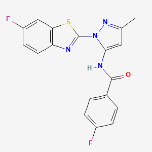 molecular formula C18H12F2N4OS B6558950 4-fluoro-N-[1-(6-fluoro-1,3-benzothiazol-2-yl)-3-methyl-1H-pyrazol-5-yl]benzamide CAS No. 1171544-91-4