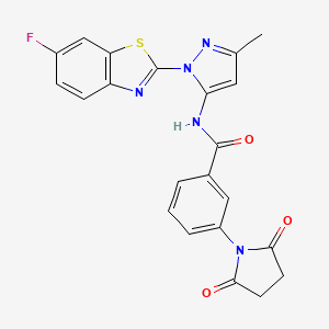 molecular formula C22H16FN5O3S B6558960 3-(2,5-dioxopyrrolidin-1-yl)-N-[1-(6-fluoro-1,3-benzothiazol-2-yl)-3-methyl-1H-pyrazol-5-yl]benzamide CAS No. 1171008-68-6