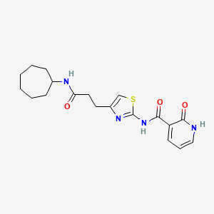 molecular formula C19H24N4O3S B6559063 N-{4-[2-(cycloheptylcarbamoyl)ethyl]-1,3-thiazol-2-yl}-2-oxo-1,2-dihydropyridine-3-carboxamide CAS No. 1040668-18-5
