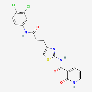 molecular formula C18H14Cl2N4O3S B6559107 N-(4-{2-[(3,4-dichlorophenyl)carbamoyl]ethyl}-1,3-thiazol-2-yl)-2-oxo-1,2-dihydropyridine-3-carboxamide CAS No. 1040641-41-5