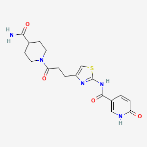 molecular formula C18H21N5O4S B6559209 N-{4-[3-(4-carbamoylpiperidin-1-yl)-3-oxopropyl]-1,3-thiazol-2-yl}-6-oxo-1,6-dihydropyridine-3-carboxamide CAS No. 1040644-52-7