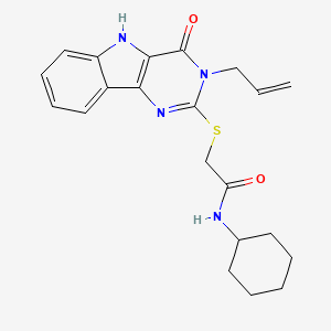 molecular formula C21H24N4O2S B6559236 N-cyclohexyl-2-{[4-oxo-3-(prop-2-en-1-yl)-3H,4H,5H-pyrimido[5,4-b]indol-2-yl]sulfanyl}acetamide CAS No. 888448-92-8