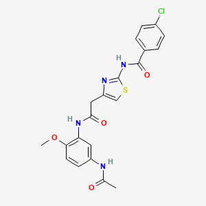 molecular formula C21H19ClN4O4S B6559249 4-chloro-N-(4-{[(5-acetamido-2-methoxyphenyl)carbamoyl]methyl}-1,3-thiazol-2-yl)benzamide CAS No. 921542-26-9