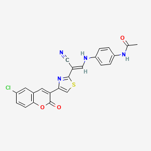 molecular formula C23H15ClN4O3S B6559263 N-(4-{[(1E)-2-[4-(6-chloro-2-oxo-2H-chromen-3-yl)-1,3-thiazol-2-yl]-2-cyanoeth-1-en-1-yl]amino}phenyl)acetamide CAS No. 1021251-75-1