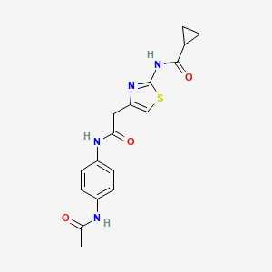 molecular formula C17H18N4O3S B6559286 N-(4-{[(4-acetamidophenyl)carbamoyl]methyl}-1,3-thiazol-2-yl)cyclopropanecarboxamide CAS No. 921845-42-3