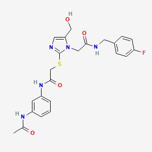 molecular formula C23H24FN5O4S B6559334 N-(3-acetamidophenyl)-2-{[1-({[(4-fluorophenyl)methyl]carbamoyl}methyl)-5-(hydroxymethyl)-1H-imidazol-2-yl]sulfanyl}acetamide CAS No. 921505-03-5