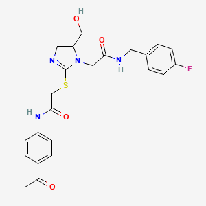 molecular formula C23H23FN4O4S B6559421 N-(4-acetylphenyl)-2-{[1-({[(4-fluorophenyl)methyl]carbamoyl}methyl)-5-(hydroxymethyl)-1H-imidazol-2-yl]sulfanyl}acetamide CAS No. 921802-12-2
