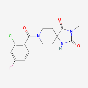 molecular formula C15H15ClFN3O3 B6559618 8-(2-chloro-4-fluorobenzoyl)-3-methyl-1,3,8-triazaspiro[4.5]decane-2,4-dione CAS No. 1021251-15-9