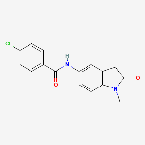 molecular formula C16H13ClN2O2 B6559666 4-chloro-N-(1-methyl-2-oxo-2,3-dihydro-1H-indol-5-yl)benzamide CAS No. 921813-40-3