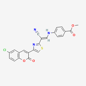 molecular formula C23H14ClN3O4S B6559780 methyl 4-{[(1E)-2-[4-(6-chloro-2-oxo-2H-chromen-3-yl)-1,3-thiazol-2-yl]-2-cyanoeth-1-en-1-yl]amino}benzoate CAS No. 1021263-27-3
