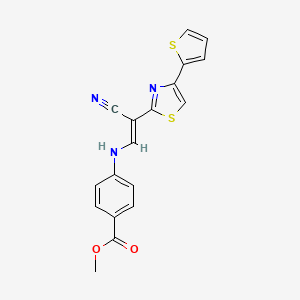 molecular formula C18H13N3O2S2 B6559796 methyl 4-{[(1E)-2-cyano-2-[4-(thiophen-2-yl)-1,3-thiazol-2-yl]eth-1-en-1-yl]amino}benzoate CAS No. 1021230-47-6