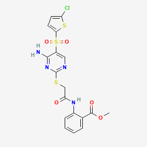 molecular formula C18H15ClN4O5S3 B6559906 methyl 2-[2-({4-amino-5-[(5-chlorothiophen-2-yl)sulfonyl]pyrimidin-2-yl}sulfanyl)acetamido]benzoate CAS No. 1021263-62-6