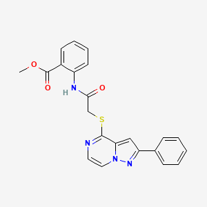 molecular formula C22H18N4O3S B6559910 methyl 2-[2-({2-phenylpyrazolo[1,5-a]pyrazin-4-yl}sulfanyl)acetamido]benzoate CAS No. 1021229-09-3