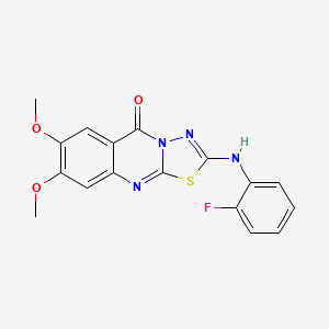 molecular formula C17H13FN4O3S B6560072 2-[(2-fluorophenyl)amino]-7,8-dimethoxy-5H-[1,3,4]thiadiazolo[2,3-b]quinazolin-5-one CAS No. 1021223-40-4