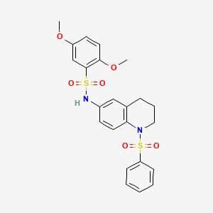 molecular formula C23H24N2O6S2 B6560236 N-[1-(benzenesulfonyl)-1,2,3,4-tetrahydroquinolin-6-yl]-2,5-dimethoxybenzene-1-sulfonamide CAS No. 946295-36-9