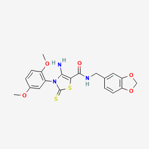 4-amino-N-[(2H-1,3-benzodioxol-5-yl)methyl]-3-(2,5-dimethoxyphenyl)-2-sulfanylidene-2,3-dihydro-1,3-thiazole-5-carboxamide