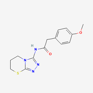 molecular formula C14H16N4O2S B6560323 2-(4-methoxyphenyl)-N-{5H,6H,7H-[1,2,4]triazolo[3,4-b][1,3]thiazin-3-yl}acetamide CAS No. 946300-48-7