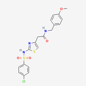 molecular formula C19H18ClN3O4S2 B6560406 2-[2-(4-chlorobenzenesulfonamido)-1,3-thiazol-4-yl]-N-[(4-methoxyphenyl)methyl]acetamide CAS No. 922021-19-0