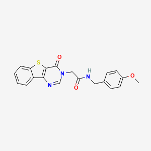 molecular formula C20H17N3O3S B6560413 N-[(4-methoxyphenyl)methyl]-2-{6-oxo-8-thia-3,5-diazatricyclo[7.4.0.0^{2,7}]trideca-1(13),2(7),3,9,11-pentaen-5-yl}acetamide CAS No. 1021207-34-0